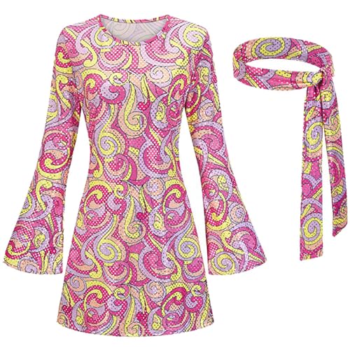 70er Jahre Outfit Damen Kleid, Hippie Kostüm Damen Kleid, Karneval Kostüm Damen Hippie Kleid, Flower Power Kleidung Damen, Disco Outfit Damen, Faschingskostüme Damen, Party Outfit 70er Jahre, von Sunnyuk