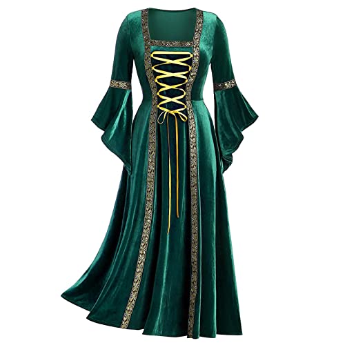 Sunnyuk Halloween Kostüm Damen Mittelalter Kleidung Rokoko Maxikleid Prinzessin Mittelalter Kleidung Damen Helloween Kostüme Wikinger Kleidung Barock Mittelalter Kleid Große Halloween von Sunnyuk