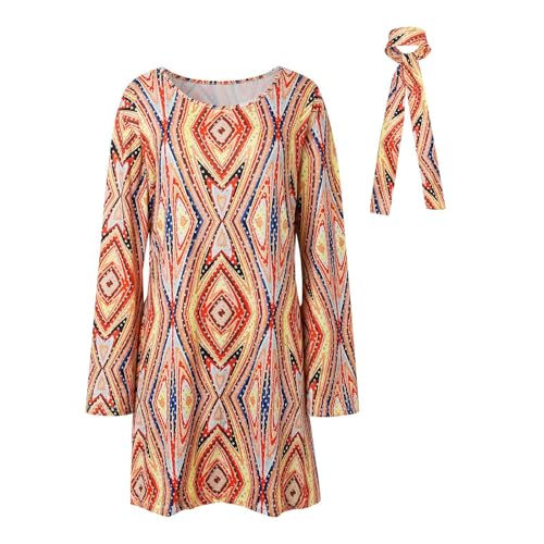 Sunnyuk Hippie Kostüm Damen Kleid, Karneval Kostüm Damen Hippie Kleid, 70er Jahre Outfit Damen Kleid, Flower Power Kleidung Damen, Disco Outfit Damen, Faschingskostüme Damen, Hippie Kleidung Damen, von Sunnyuk