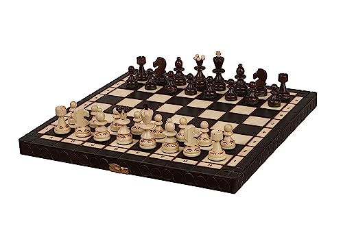 Sonnenaufgang Schach &; Spiel | Schachperle | Mittel | Traditionelle polnische Figuren | Gebranntes Muster | Handbemaltes Schachbrett | Perfekt für unterwegs | Kassette mit Fächern von Sunrise Chess & Games