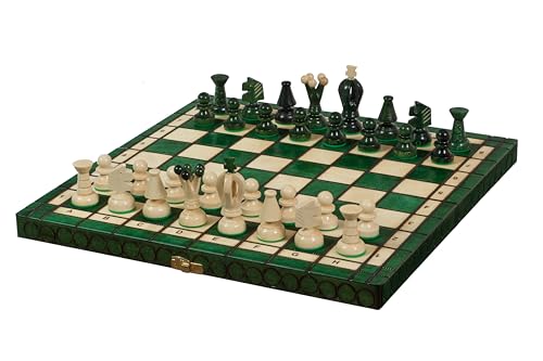 Sunrise Chess Mittleres Königliches Schachset (35x35 cm) in Grün – Klassische Eleganz trifft auf Moderne Farbgebung von Sunrise Chess & Games