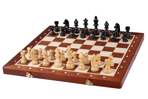 Sunrise Schach & Spiele | Turnierschach German Staunton [zu ebonisiert]| Größe Nr. 5 | Deutschindische Figuren 3,5 Zoll ebonisiert | Fide-Anforderungen erfüllen | Gehäusegehäuse mit Schlitzen von Sunrise Chess & Games