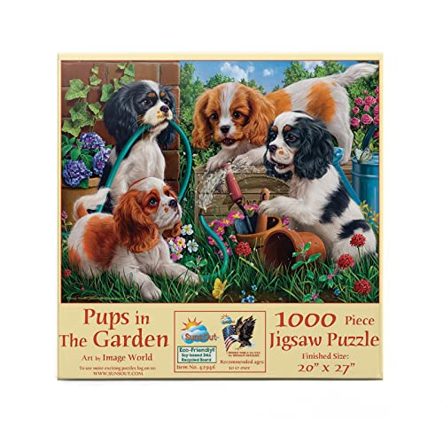 Puzzle SunsOut - Pups in The Garden, 1.000 piese (42946) von SunsOut