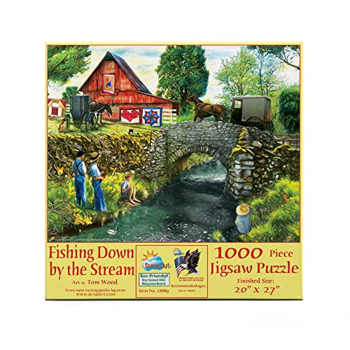 Puzzle din lemn SunsOut - Tom Wood: Fishing Down by The Stream, 1.000 piese (Sunsout-28889) von SunsOut