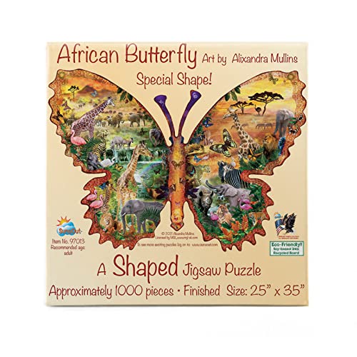 SUNSOUT INC – Afrikanischer Schmetterling – 1000 Teile spezielle Form Puzzle von Künstler: Alixandra Mullins – Fertige Größe 61 x 88,9 cm – MPN# 97013 von SunsOut