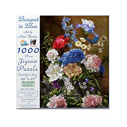 SUNSOUT INC – Blumenstrauß in Blau – 1000 Teile Puzzle von Künstler: Nene Thomas – Fertige Größe 50,8 x 68,6 cm – MPN# 67709 von SunsOut