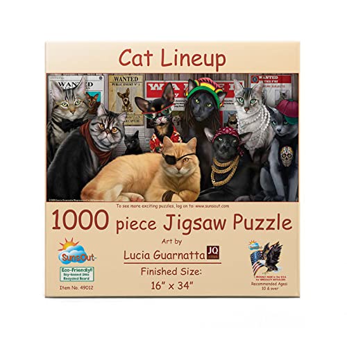 SUNSOUT INC – Cat Lineup – 1000-teiliges Puzzle von Künstler: Lucia Guarnotta – Fertige Größe 40,6 x 86,4 cm – MPN# 49012 von SunsOut