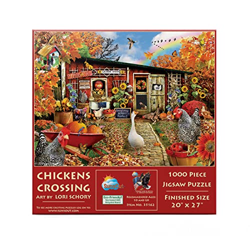 SUNSOUT INC – Chickens Crossing – 1000-teiliges Puzzle von Künstler Lori Schory, Fertige Größe 50,8 x 68,6 cm – MPN# 35162 von SunsOut