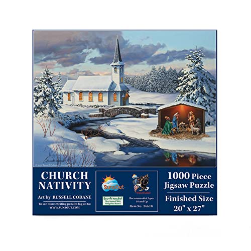 SUNSOUT INC – Kirchenkrippe – 1000-teiliges Puzzle von Künstler: Russell Cobane – Fertige Größe 50,8 x 68,6 cm Weihnachten – MPN# 36618 von SunsOut