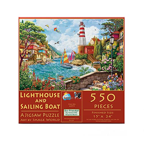 SUNSOUT INC – Leuchtturm und Segelboot – 550-teiliges Puzzle von Künstler: Image World – Fertige Größe 38,1 x 61 cm – MPN# 42975 von SunsOut