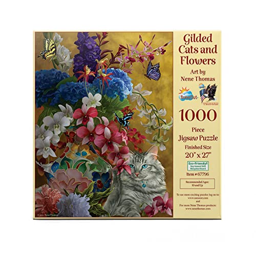 SUNSOUT INC Puzzle mit vergoldeten Katzen und Blumen, 1000 Teile von SunsOut