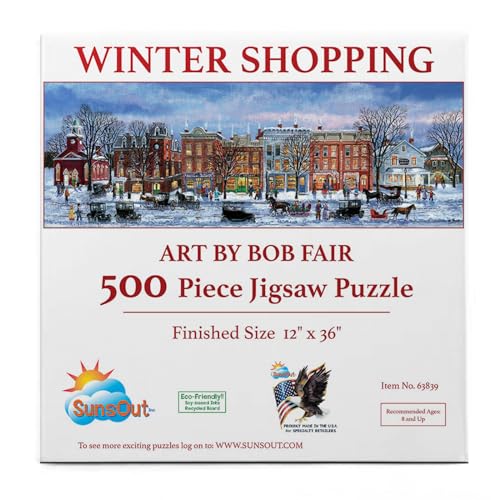 SUNSOUT INC - Winter Shopping – 500-teiliges Puzzle von Bob Fair – fertige Größe 30,5 x 91,4 cm – MPN# 63839 von SunsOut