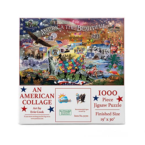 SUNSOUT INC – an American Collage – 1000 Teile Puzzle von Künstler: Evie Cook, Fertige Größe 48,3 x 76,2 cm, 4. Juli – MPN# 51720 von SunsOut