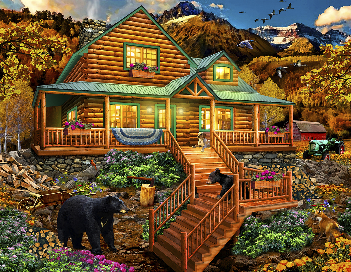 SunsOut Chris Dubrowolski - Mountain Cabin Visitors 1000 Teile Puzzle Sunsout-46008 von SunsOut