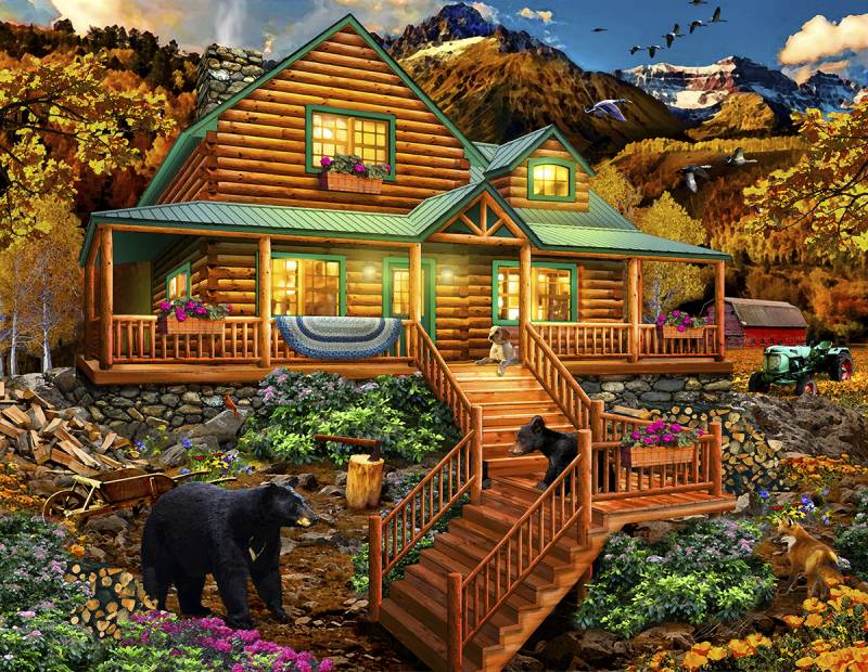 SunsOut Chris Dubrowolski - Mountain Cabin Visitors 1000 Teile Puzzle Sunsout-46008 von SunsOut