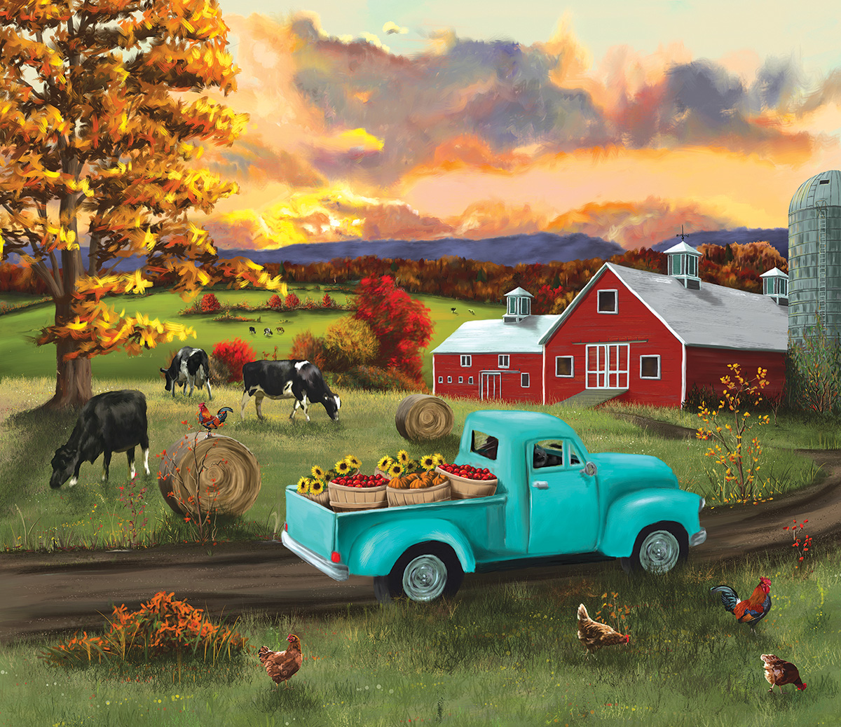 SunsOut Fall Sunset at the Barn 550 Teile Puzzle Sunsout-48226 von SunsOut