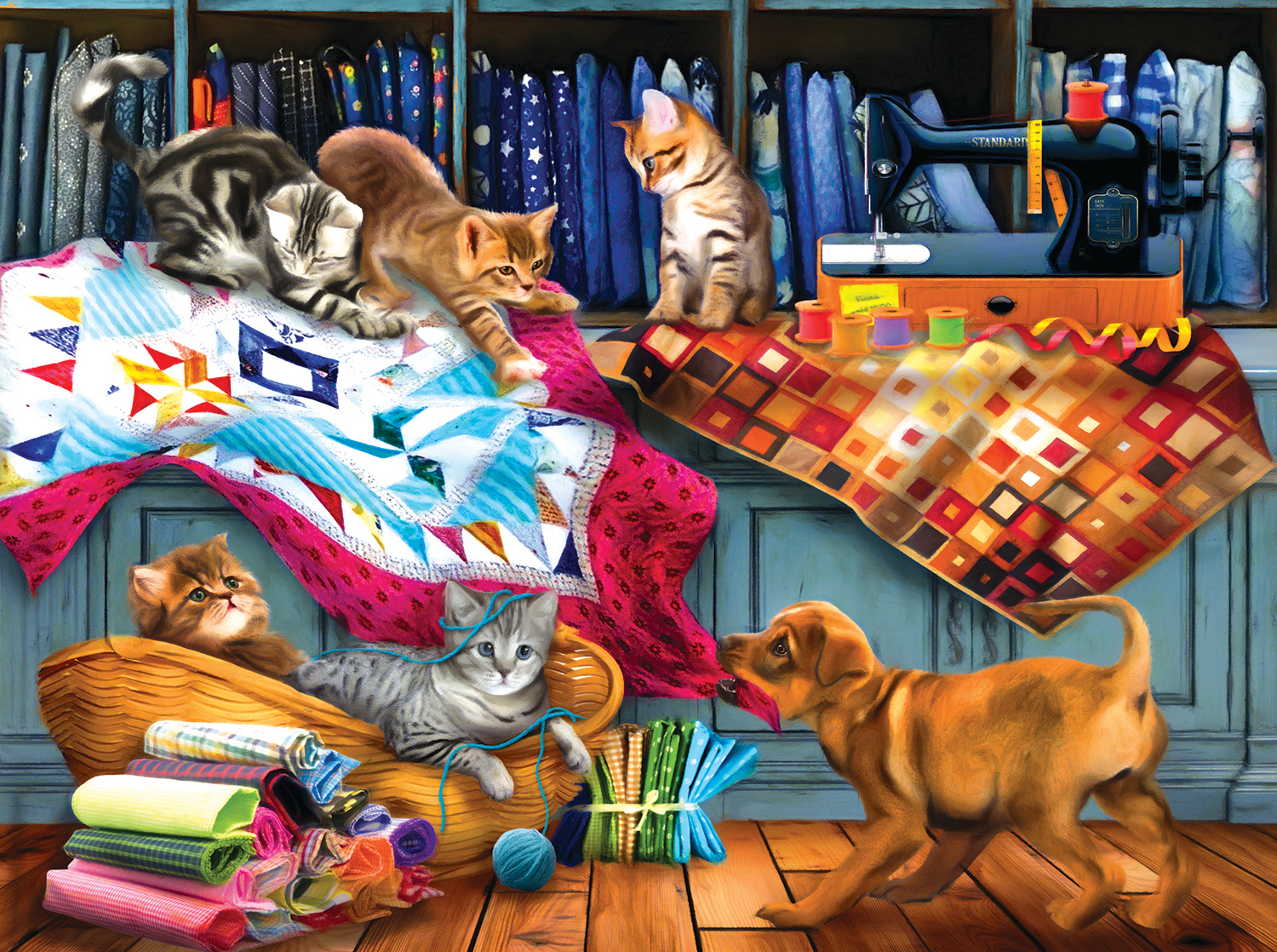SunsOut Tom Wood - Quilting Room Mischief 1000 Teile Puzzle Sunsout-28874 SunsOut Tom Wood - Quilting Room Mischief 1000 Teile Puzzle Sunsout-28874 von SunsOut