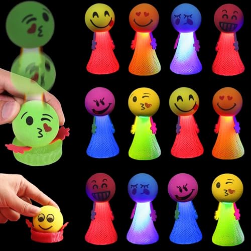 12 Stück LED Feder Leucht Springendes Spielzeug,Jumping Spielzeug,Spring Launchers Toys,Springbälle Hüpfball,LED Leuchtspielzeug Kinder,Kindergeburtstag Mitgebsel Set,Emoticons Puppen für Kinder von Sunshine smile