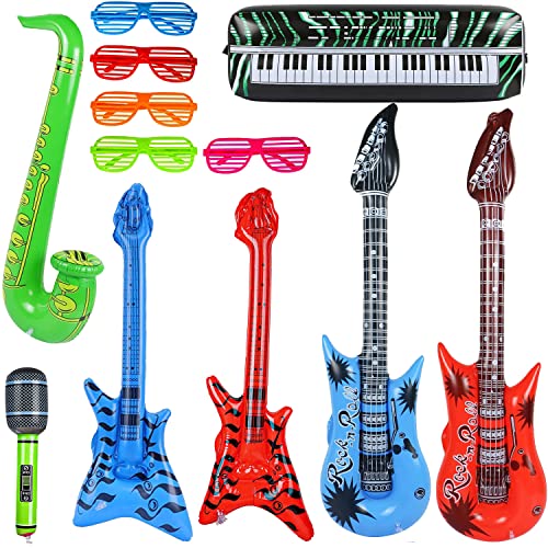 12 stück größe buntes aufblasbare Instrumente Spielzeug,2xaufblasbare Gitarre,2×aufblasbare Bass,2×aufblasbares Saxophon,1×aufblasbares mikrofon,5×Shutter Shading gläser,1×aufblasbare Tastatur von Sunshine smile