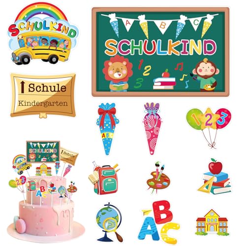 12Pcs Tortendeko Einschulung,Schulanfang Tortendeko,Tortendeko Zur Einschulung, Tortendeko Einschulung Junge,Tortendeko Einschulung Mädchen, Endlich Schulkind 2024 Junge Geschenke Einschulung von Sunshine smile