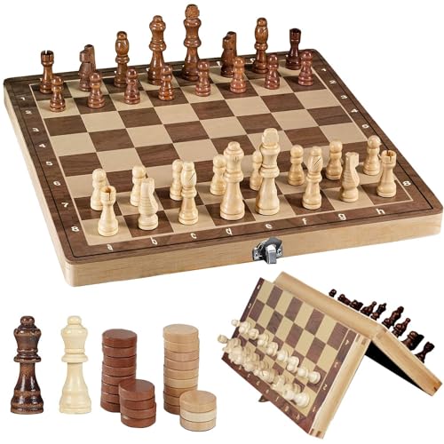 34cm Schachspiel Magnetisch Holz,Backgammon,3 in 1 Schachspiel Holz Hochwertig,Schachbrett Holz Hochwertig,Schach,Tavla Türkisch Holz,Schachspiel Klappbar für Kinder Erwachsene Party Reisen von Sunshine smile