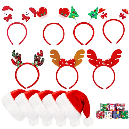 7 Arten Weihnachts Haarreif,5 Stück Weihnachtsmütze,6 Slap Armbänder,Weihnachten Haarreif,Weihnachten Stirnband,Weihnachtsfeier Hut,Stirnbänder Partyhüte,Weihnachten Kopfbedeckung,Feier Kostüm Party von Sunshine smile