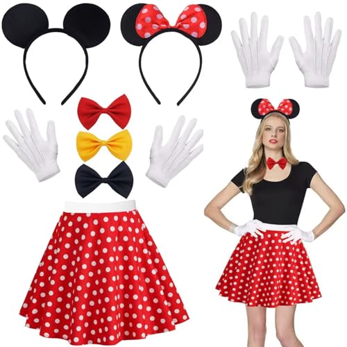 Sunshine smile Maus-Kostüm Damen Fasching, Halloween, Karneval - Rot mit Punkten & Beschichtung - Polyester - Tutu, Haarreifen, Handschuhe, Fliege - Maus Ohren & Schleife Sunshine smile Maus-Kostüm Damen Fasching, Halloween, Karneval - Rot mit Punkten & Beschichtung - Polyester - Tutu, Haarreifen, Handschuhe, Fliege - Maus Ohren & Schleife von Sunshine smile