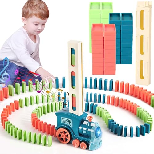 Domino Express,100 Pcs Domino Train,Domino Zug Spielzeug Set,Domino Shuttle Aufstellauto,Noris Domino Zug,Eisenbahn Spielzeug,Dominosteine Spielzeug,Weihnachten Domino Spiel für Kinder von Sunshine smile