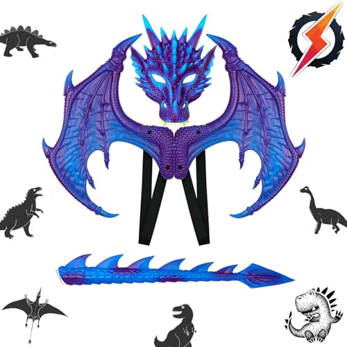 Drachenflügel,Halloween Drachen Maske,Drachen Cosplay Kostüm,Drachenmaske Kostüm Maskerade,Halloween Dinosaurier Cosplay,Drachen Kostüm für Kinder Jungen Mädchen Halloween Party Karneval von Sunshine smile