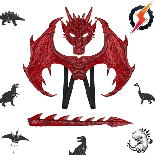 Drachenflügel,Halloween Drachen Maske,Drachen Cosplay Kostüm,Drachenmaske Kostüm Maskerade,Halloween Dinosaurier Cosplay,Drachen Kostüm für Kinder Jungen Mädchen Halloween Party Karneval von Sunshine smile