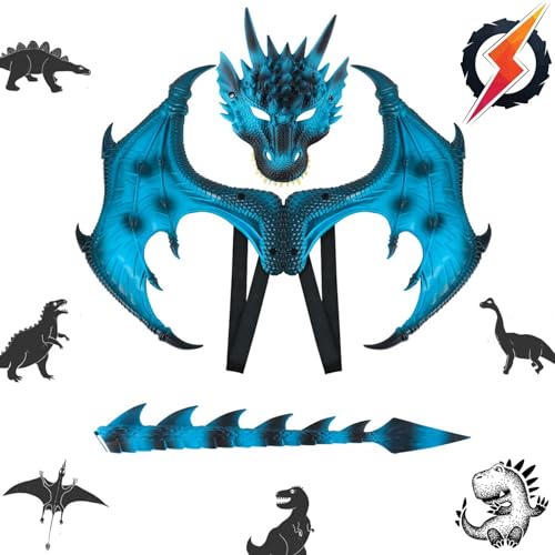 Drachenflügel,Halloween Drachen Maske,Drachen Cosplay Kostüm,Drachenmaske Kostüm Maskerade,Halloween Dinosaurier Cosplay,Drachen Kostüm für Kinder Jungen Mädchen Halloween Party Karneval von Sunshine smile