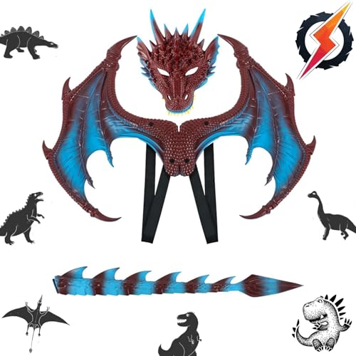 Drachenflügel,Halloween Drachen Maske,Drachen Cosplay Kostüm,Drachenmaske Kostüm Maskerade,Halloween Dinosaurier Cosplay,Drachen Kostüm für Kinder Jungen Mädchen Halloween Party Karneval von Sunshine smile