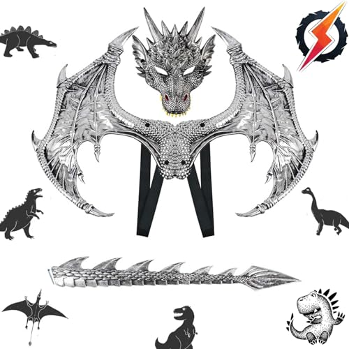 Drachenflügel,Halloween Drachen Maske,Drachen Cosplay Kostüm,Drachenmaske Kostüm Maskerade,Halloween Dinosaurier Cosplay,Drachen Kostüm für Kinder Jungen Mädchen Halloween Party Karneval von Sunshine smile