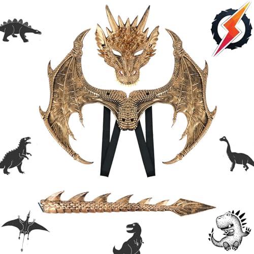 Drachenflügel,Halloween Drachen Maske,Drachen Cosplay Kostüm,Drachenmaske Kostüm Maskerade,Halloween Dinosaurier Cosplay,Drachen Kostüm für Kinder Jungen Mädchen Halloween Party Karneval von Sunshine smile