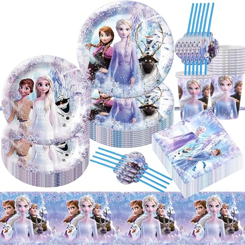 Frozen Geburtstagsdeko,51 Stück Partygeschirr Geburtstag Frozen Partygeschirr Set,Kindergeburtstag Party Tableware Supplies mit Tischdecke Servietten,für Mädchen Eiskönigin Geburtstagsdeko,Party Deko von Sunshine smile