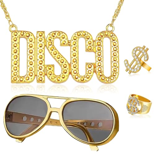 Goldene Dollar Kette & Ring Brille,Gangster Ring,Zuhälter Kostüm Set,Gangster Kostüm mit Dollar Halskette,Dollar Ring Goldkette Armband,Hip Hop Kostüm Kit Herren,Rapper Zubehör,80er 90er Mottoparty von Sunshine smile