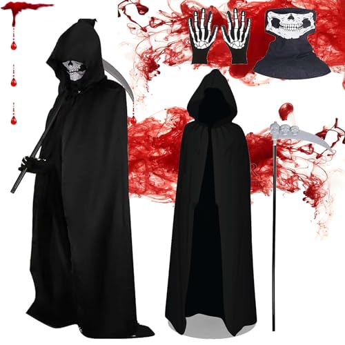 Halloween Sensenmann Kostüm Kinder,Grim Reaper Sensenmann,Reaper Kostüm,Sensenmann Kinderkostüm,Sensenmann Halloween,Halloween Kostüm Set,Vampir Umhang Sichel Kleidung für Party Karnevals Cosplay von Sunshine smile