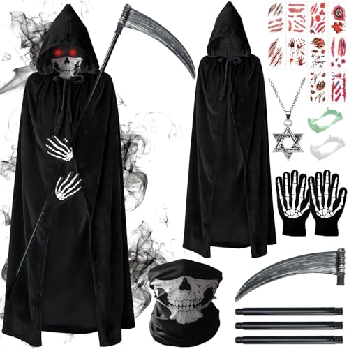 Halloween Sensenmann Kostüm Kinder,Sensenmann Kinderkostüm,Reaper Kostüm,Grim Reaper Sensenmann,Sensenmann Halloween,Halloween Kostüm Set,Vampir Umhang Sichel Kleidung für Party Karnevals Cosplay von Sunshine smile