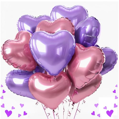 Herz Folienballon Rosa Lila,12 Stück 18 Zoll Herz Helium Luftballons,Herzballons,Herzluftballons Hochzeit,Herzform Folienluftballon,Dekoration Ballons,Dekoration für Romantische Atmosphäre von Sunshine smile