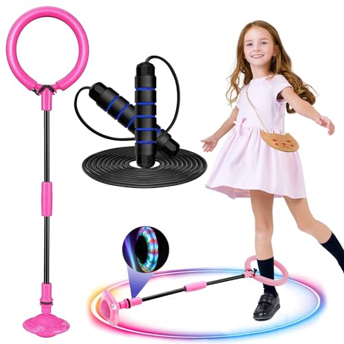 Kinder Blinkender Springring,Swing Wheel mit Lichtrad and Springseil,Sport Sprungball,Springender Ball Blinkender,Fettverbrennungsspiel für Kinder und Erwachsene, ​Outdoor-Hüpfspiel von Sunshine smile