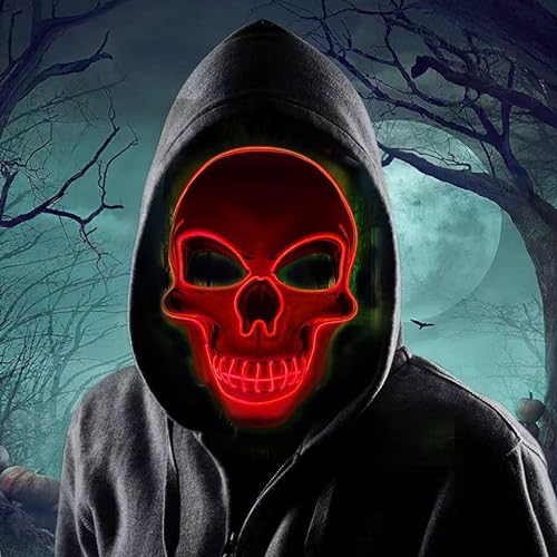 LED Maske Halloween,Halloween Maske LED,Halloween Maske Leuchtend,Halloween Maske Skelett,Leucht Maske Halloween,Neon Maske Dunkel und Böse Leuchtende Augen Cosplay Kostüm Geschenk für Herren von Sunshine smile