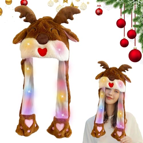 LED Mütze mit Beweglichen Ohren,Lustige Mütze mit Ohren,Hase Mütze,Mütze mit Ohren,Weihnachtsmann Plüsch Hut,Cosplay Urlaub Weihnachten Halloween Karneval Party Geschenk für Damen Mädchen Kinder von Sunshine smile