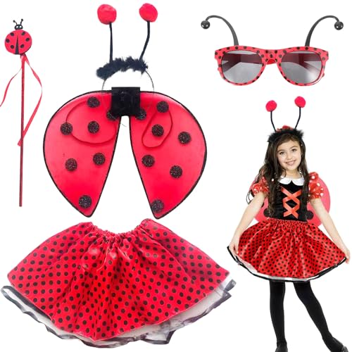 Marienkäfer Kostüm Mädchen,Ladybug Kostüm Set,Kostüm Kinder Marienkäfer,Marienkäfer Cosplay Kostüm mit Flügeln,Marienkäfer Tutu Rock,Marienkäfer Kostüm mit Flügel Haarreif Zauberstab von Sunshine smile