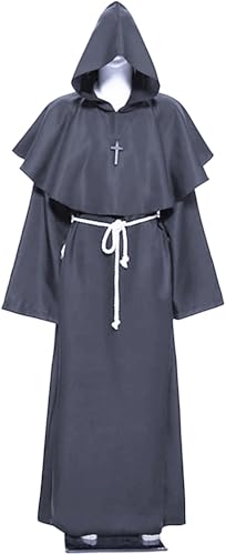 Priester Mönch Gewand Kostüm,Halloween Mönch Robe,Mönch Priester Gewand,Mönch Kostüm Robe,Herren Cosplay Mönchskostüm,Mittelalter Renaissance Hooded Mönch Kostüm,mit Kreuzanhänger und Gürtel von Sunshine smile