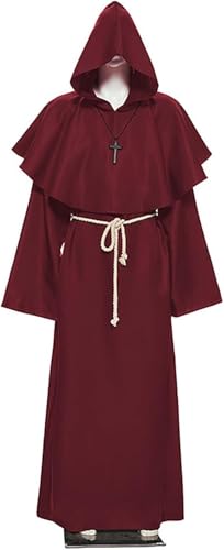 Priester Mönch Gewand Kostüm,Halloween Mönch Robe,Mönch Priester Gewand,Mönch Kostüm Robe,Herren Cosplay Mönchskostüm,Mittelalter Renaissance Hooded Mönch Kostüm,mit Kreuzanhänger und Gürtel von Sunshine smile