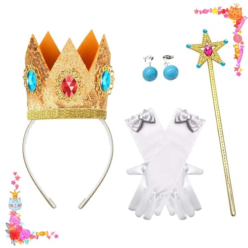 Prinzessin Peach Kostüm Zubehör,Prinzessin Peach Krone,Mädchen Prinzessin Krone,Frauen Prinzessin Zubehör,Prinzessin Kostüm Zubehör,Prinzessin Party Zubehör Für Karneval Halloween Cosplay von Sunshine smile