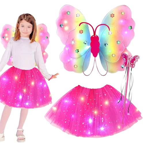 Schmetterling kostüm kinder,Fee Kostüm Kinder,3-teiliges Schmetterlingsflügel Set,Schmetterling Kostüm Mädchen,Feenkostüm Mädchen,Schmetterling Kostüm Set, Karneval, Halloween Dress Up von Sunshine smile