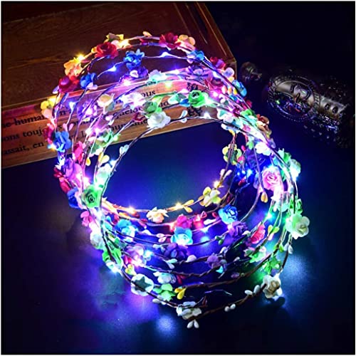 Sunshine smile 10 Pcs Leuchtender Haarkranz Blumen,Haarkranz Leuchtend,LED Blumenkranz Stirnband,Garland Stirnband Kinder,Haarband mit Blumen Madchen,Blumenstirnband Damen LED von Sunshine smile