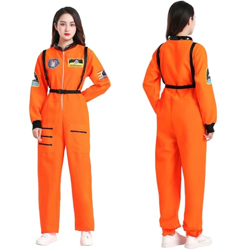 Sunshine smile Astronauten Kostüme Silber,Spaceman Kostüm Set,Weltall Raumfahrer Outfit,Metallic Spaceman Kostüm,Spaceman Jumpsuit,Raumfahrer Kostüm (Orange, L) von Sunshine smile