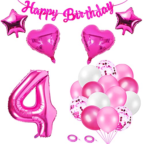 Luftballon 4. Geburtstag Rosa,Deko 4 Geburtstag Mädchen,Geburtstagsdeko Mädchenn 4 Jahr,Riesen Folienballon Zahl 4,Happy Birthday Folienballon Zahl 4 für Kinder,Ballon 4 Deko zum Geburtstag von Sunshine smile